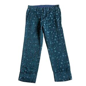 Tsumori Chiatso Cropped Length Slacks Pants Teal Print Trousers Size 10 Women's